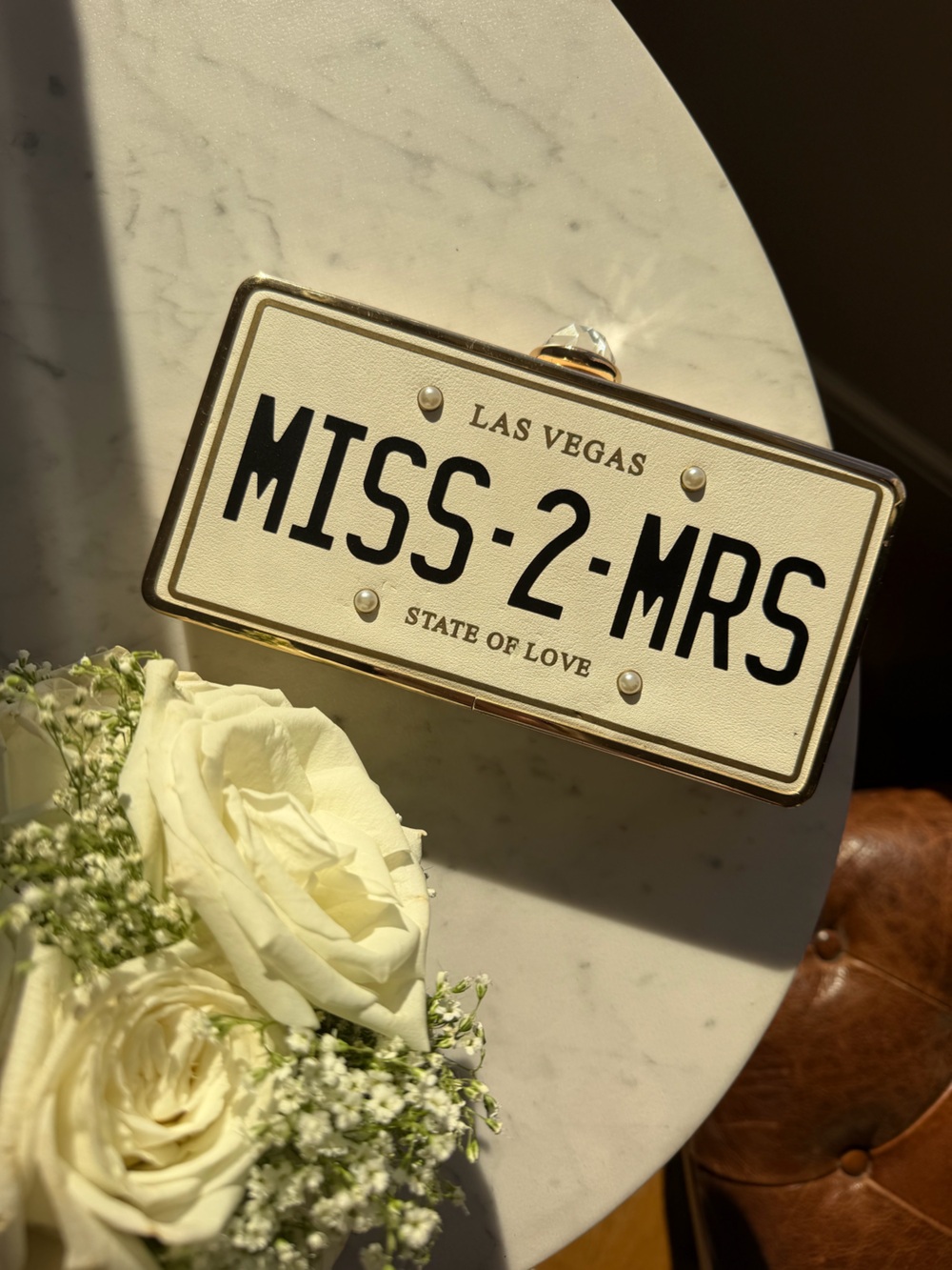 MISS 2 MRS Aldo License Plate Clutch Purse